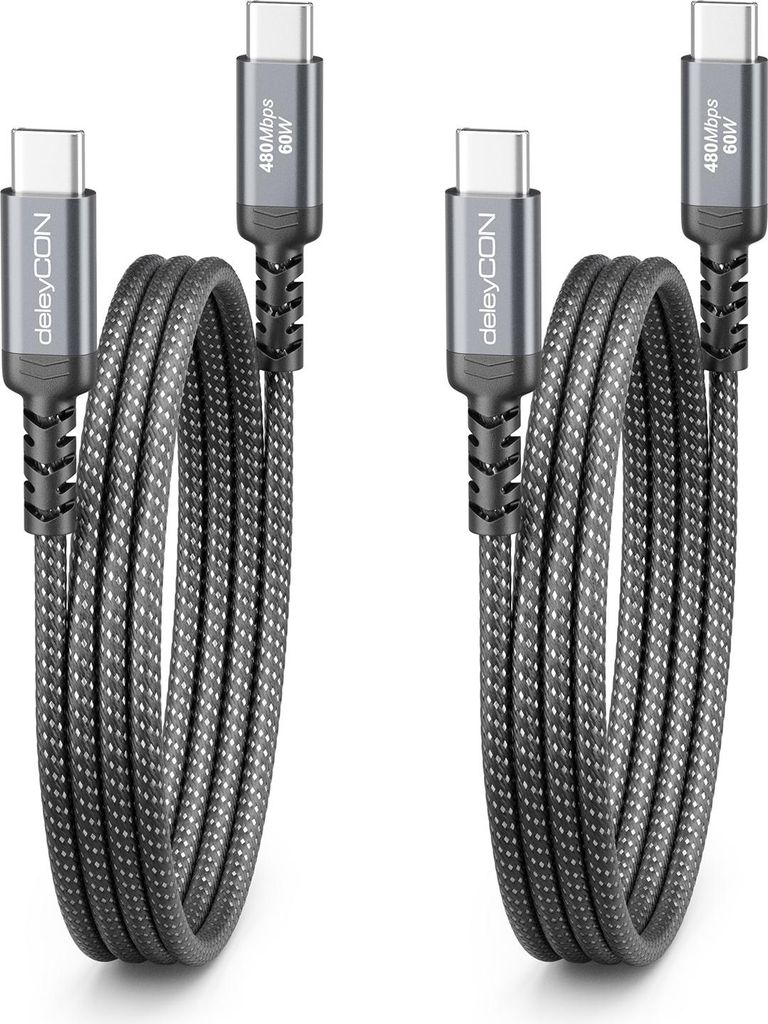 deleyCON 2x 1m USB C Ladekabel (60W Schnellladekabel) PD3.0 Produktbild 