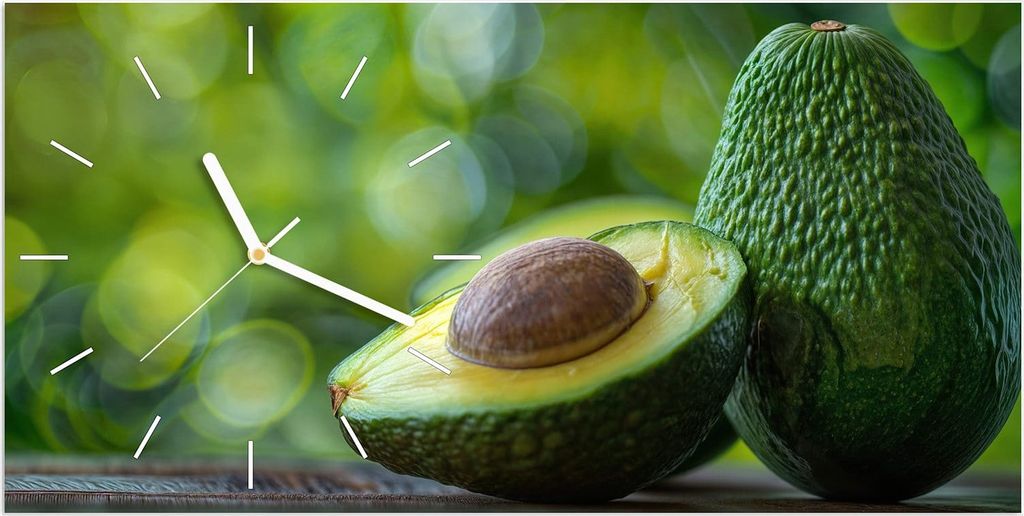 Wanduhr aus Glas mit Motiv Avocado Anschnitt- 60 x 30 cm - inkl. Aufhängesystem