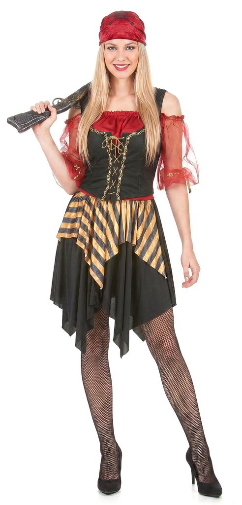 Edle Piratin Damenkostüm rot-schwarz-gold - M/L Produktbild 