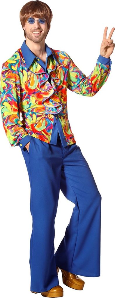L3303030-54 blau-bunt Herren Hippie Oberteil-Bluse Fantasy Kostüm Gr.54
