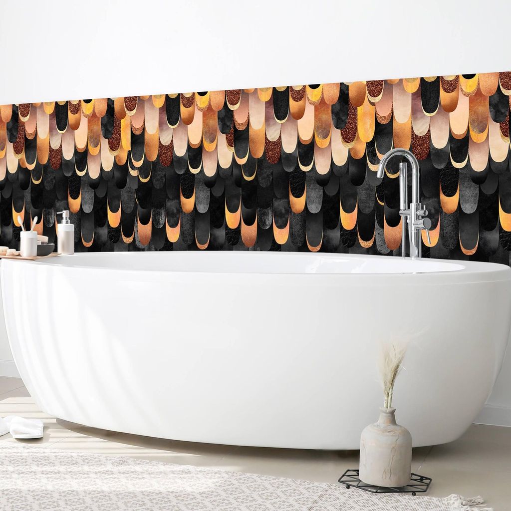 Wandverkleidung Bad Muster selbstklebend - 0.61 mm Wandpaneel matt wasserfest Geometrisch gold Aquarell Abstrakt Badrückwand fugenlos 200x50 cm