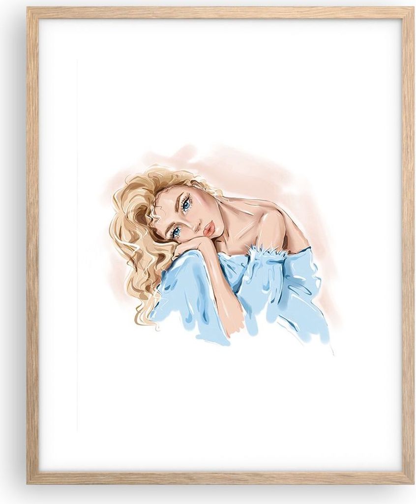 Gerahmtes Poster - Rahmen in heller Eiche - Nachdenklich Frau Blond - 40x50 cm - Wand Bild - Wanddeko - Wandbilder - Kunstposter - Wandposter - Bil...
