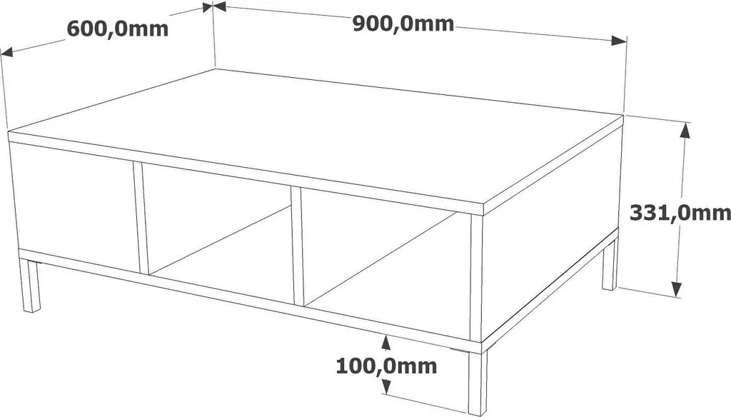 Table basse Lemie 90x60x33h cm Chêne Marron avec 3 Compartiments - 3