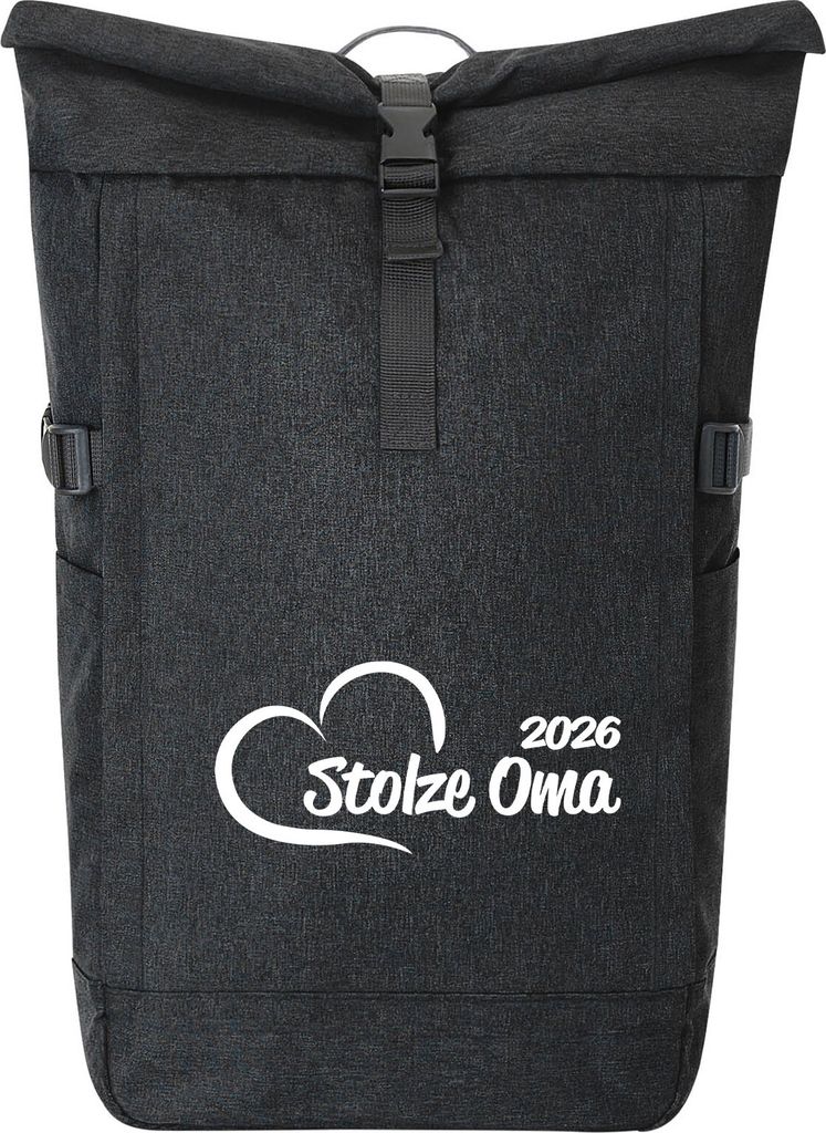 Huuraa Kurierrucksack Stolze Oma 2026 Herz 30-44 Liter Black Melange Fairtrade Rolltop Rucksack Geschenkidee