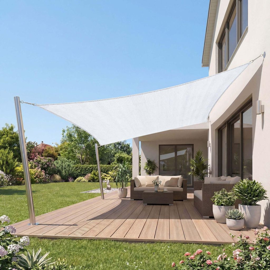 Jardinion Sonnensegel 2x3m Weiß rechteckig – Sonnenschutz Terrasse, HDPE 180g/m², Schattensegel mit UV-Schutz, Sonnensegel Garten, Balkon und C...