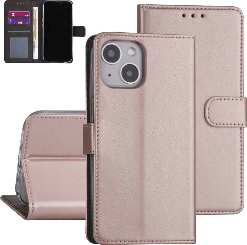 iPhone 13 Book type case - Rose Gold - Card holder - Magnetic closure