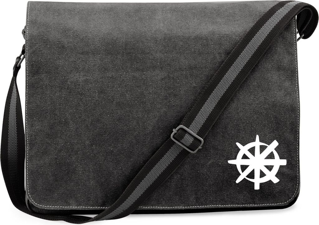 Huuraa Umhängetasche Dharma Rad Yoga 14 Liter Black Canvas Laptoptasche Geschenkidee