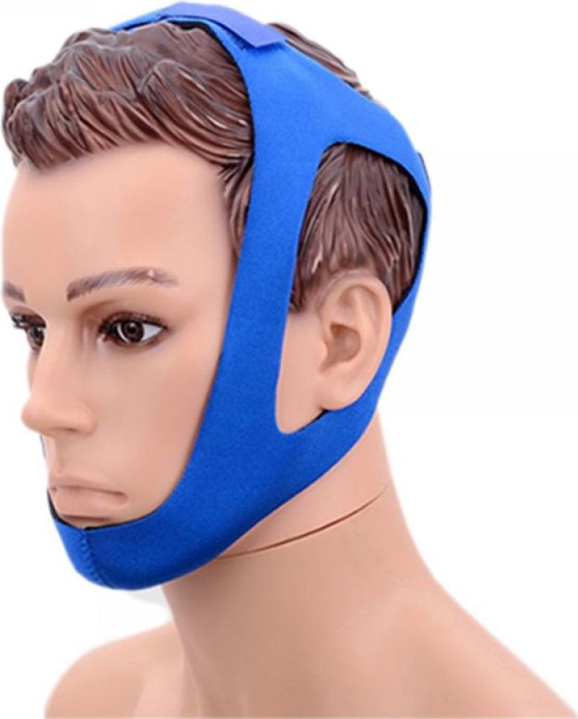 Dreieckiger Stoppknopf mit Schutzband, untere V-förmige Gesichtsmaske, dreieckiges Gesichtsstützband, Kinnfixierung, blau, randloser Stil