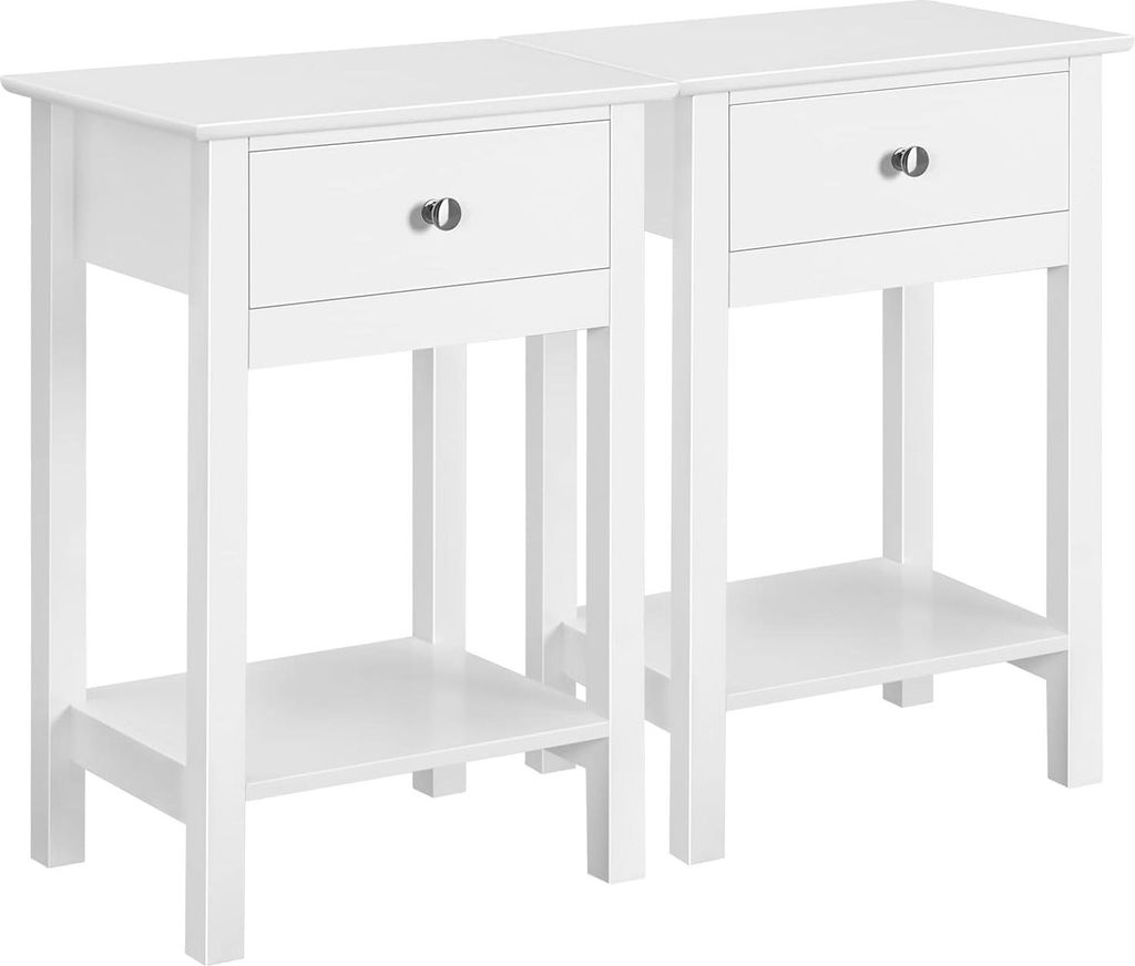 Nachtkästchen, 2 Stück, Nachttisch, Beistelltisch, Nachttisch mit Schublade und Regal, weiß, 61 cm hoch