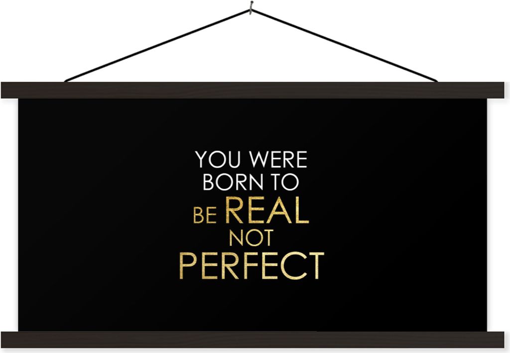 MuchoWow Textilposter Perfekt - Gold - Weiß - Buchstaben 150x75 cm mit schwarzem Rahmen - Posterleiste
