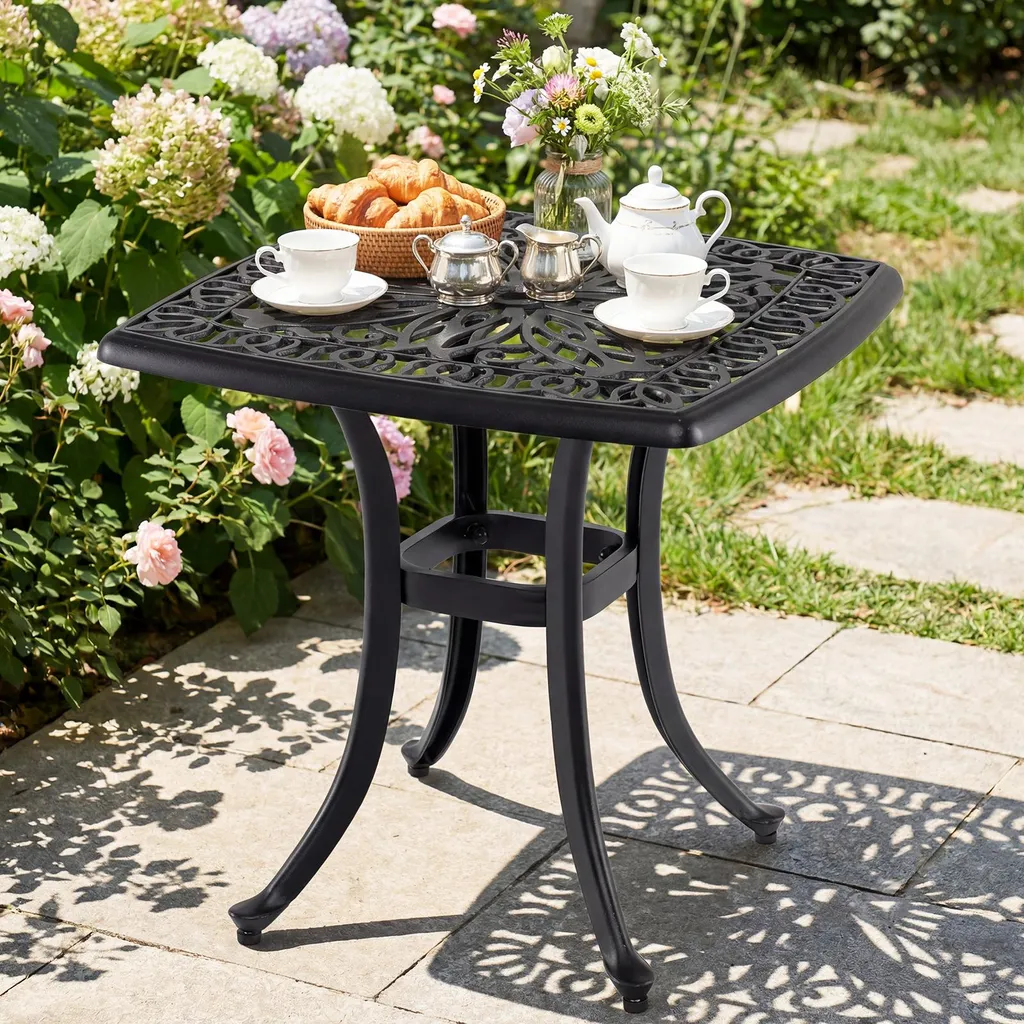 Table d'appoint extérieure avec trou pour parasol et patins réglables - 2