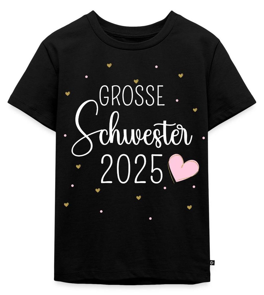 Spreadshirt Große Schwester 2025 Mit Herzchen Kinder Premium T-Shirt, 110/116 (4 Jahre), Schwarz