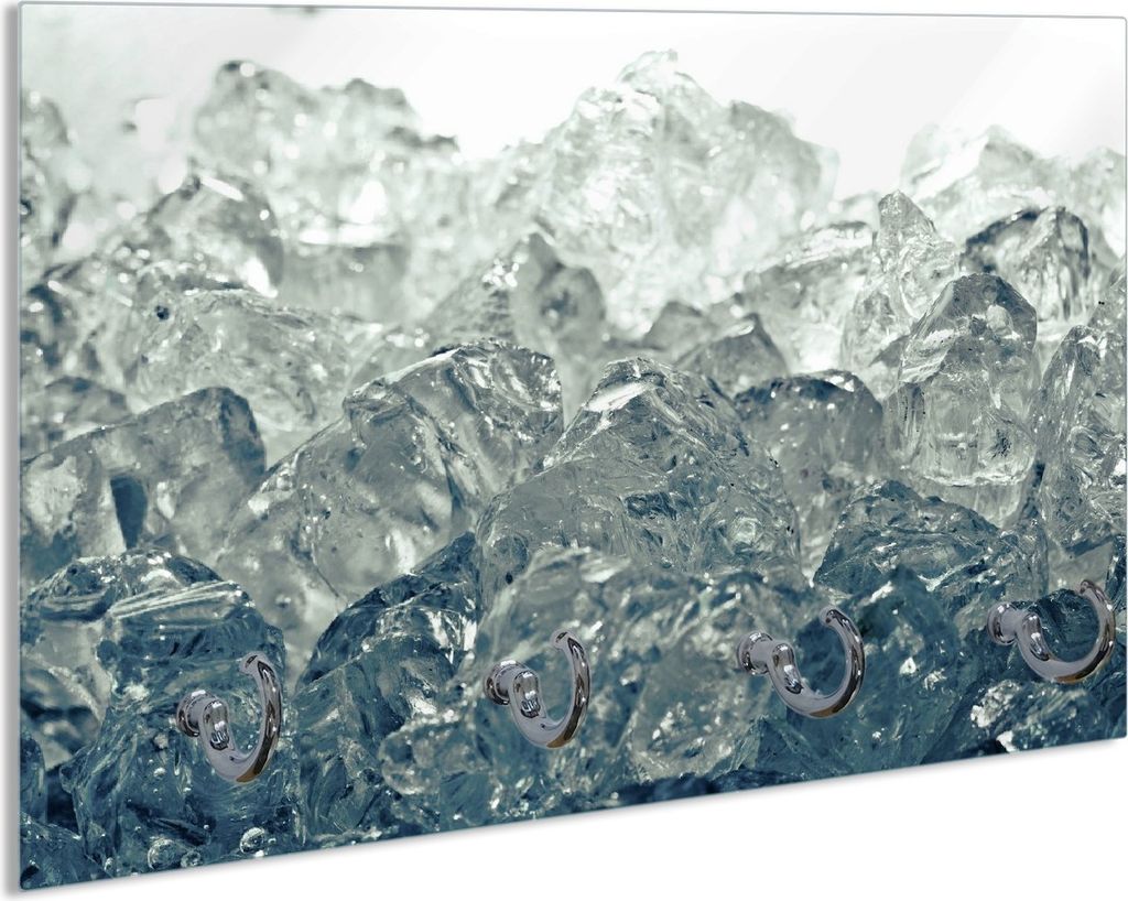 Wallario Schlüsselbrett aus Glas, Motiv: Leuchtendes Eis in blau-grau, 30 x 20 cm mit 4 Haken