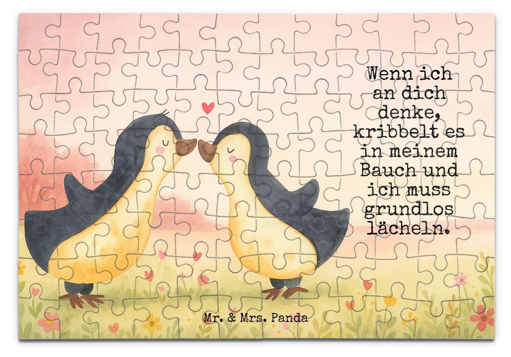 Mr. & Mrs. Panda Puzzle Pinguine Kuss Design 96 Teile - Weiß - Geschenk, Mitbringsel, 500, Freundin, für, Frauen, 2000, 1000, Hochzeitstag, 1500,...