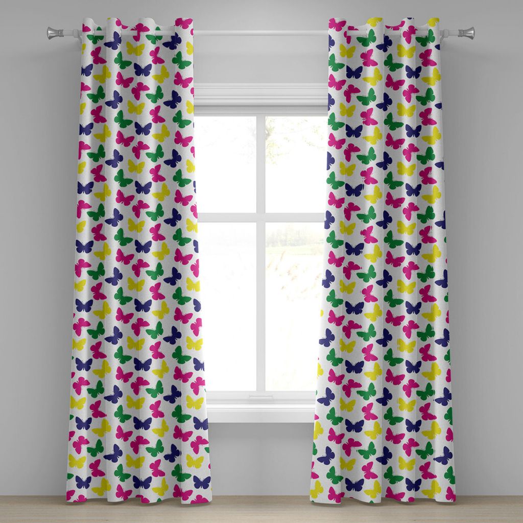 ABAKUHAUS Modern Ösenvorhang, Regenbogen-bunte Schmetterlings-romantische Kinderkindergrafik, Dekorative 2-Panel-Fenstervorhänge, 280 cm x 175 cm...
