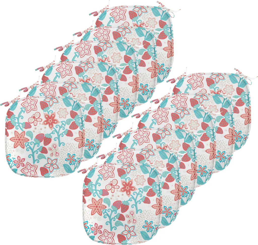ABAKUHAUS Cuscini decorativi per sedie da sala da pranzo, fiori e bacche, cuscini decorativi impermeabili con cinturini per sedie da cucina, 40 cm x 40 cm, confezione da 12, corallo scuro e acquamarina