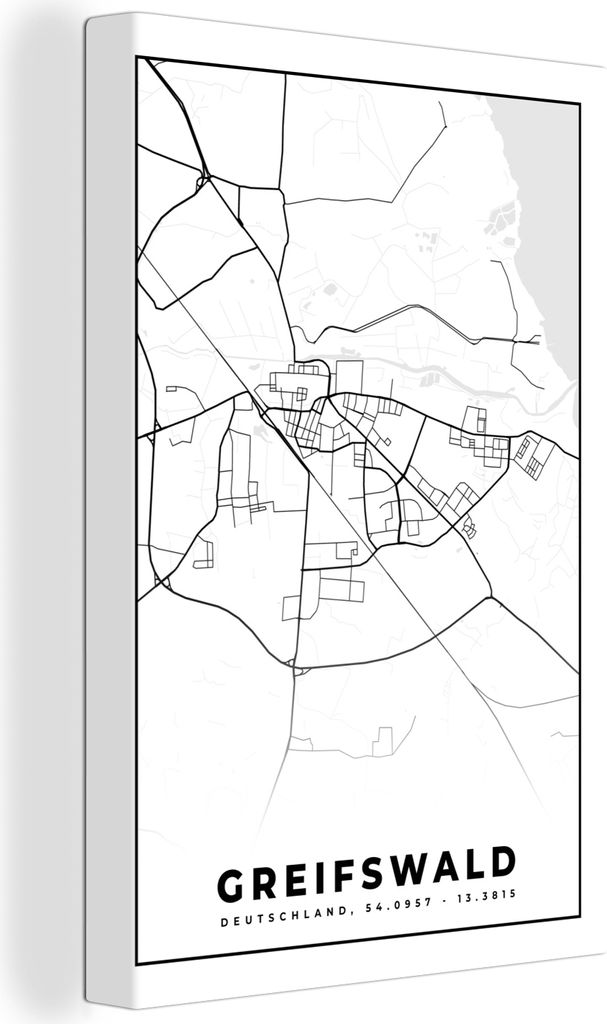 OneMillionCanvasses - Leinwandbilder - 90x140 cm, Karte - Greifswald - Stadtplan, Wandbilder Kunstdruck Wanddekoration - Foto auf Leinwand - Gem...