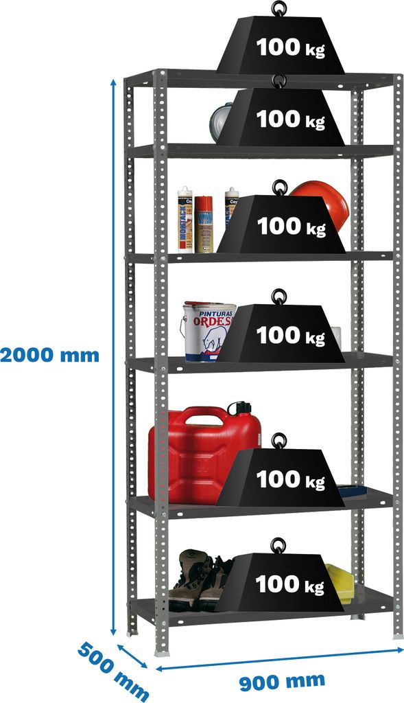 PROREGAL Schraubregal PANDA TALL | HxBxT 200x90x50cm | 6 Fachböden | Fachlast 100kg | Anthrazit