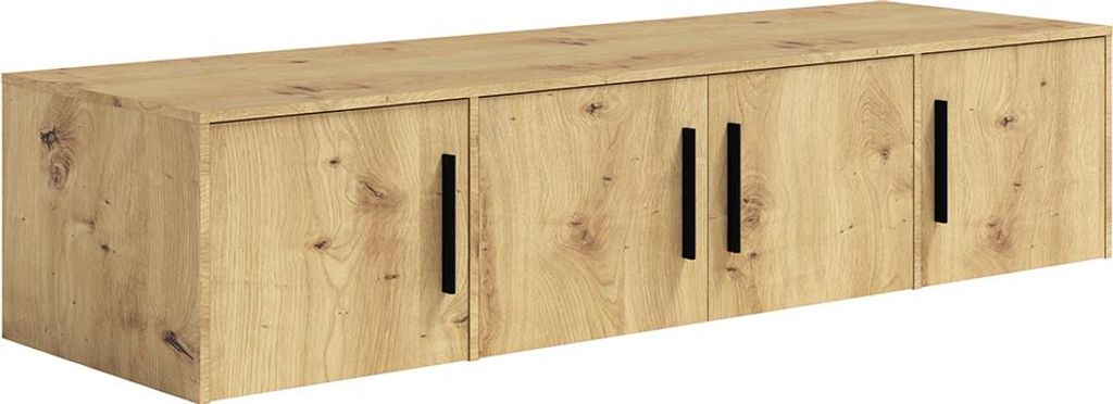 Schlafzimmer Aufsatzschrank für Kleiderschrank mit 198 cm Breite, Eiche mit schwarzen Griffen, 4-türig - MOLLERUSA-132