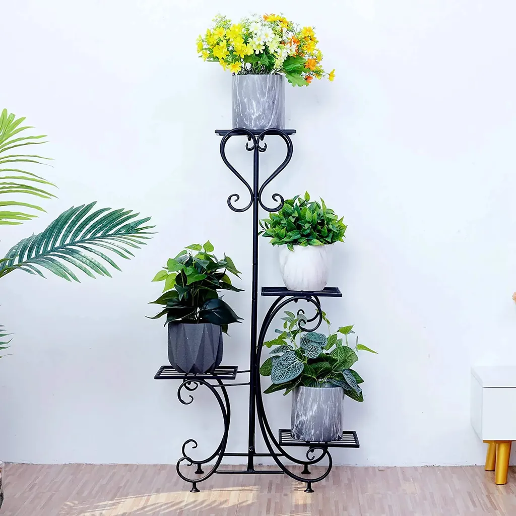 Support de fleurs en métal traité antirouille avec 4 étages stables