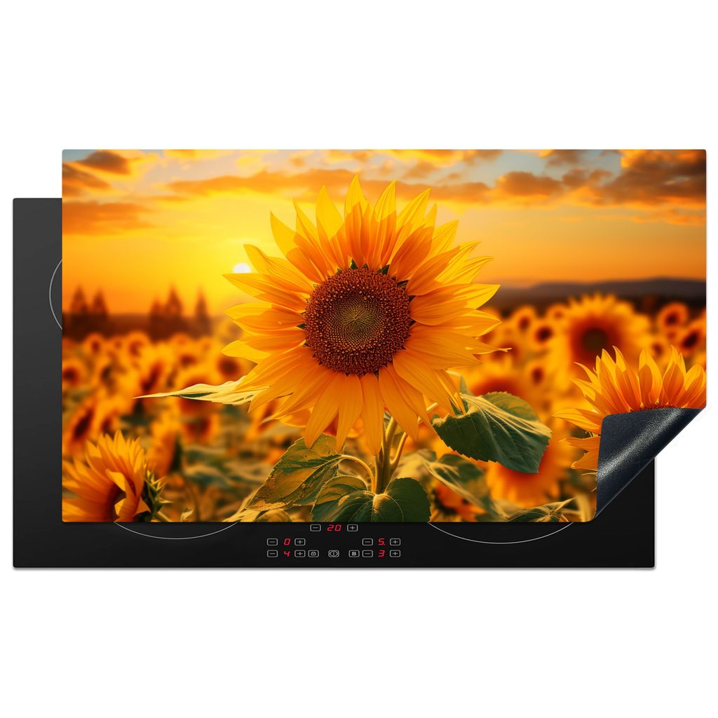 KitchenYeah Herdabdeckplatte Sonnenblume - Blumen - Gelb , 91x52cm, Küche Deko, Glaskeramikkochfeld Herdabdeckung, Abdeckplatte fùr Kochfeld