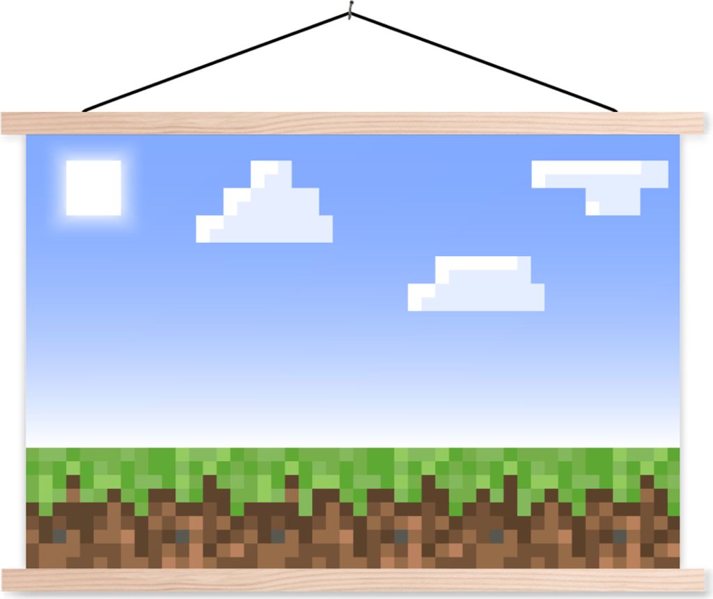 MuchoWow Textilposter Spiele - Pixel - Spiele - Gras 60x40 cm mit holzfarbenen Rahmen - Bilder