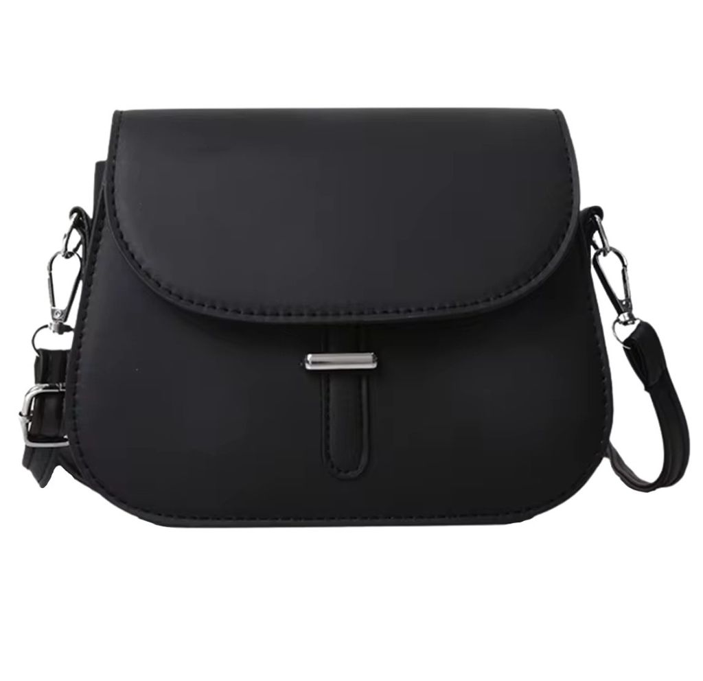 Elegante kleine Damen-Umhängetasche aus schwarzem Leder mit Klappe