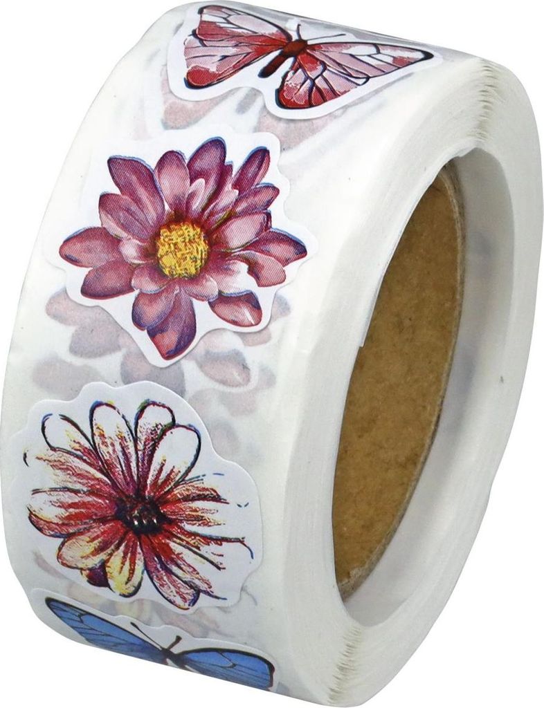 Aufkleber auf Rolle Blumen und Schmetterlinge 500 Stück Titanum