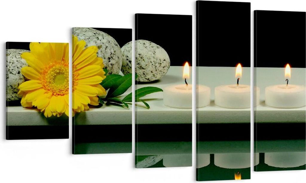 Bild auf Leinwand - Leinwandbild - Spa Blume Kerze Stein - 100x60cm - Wand Bild - Wanddeko - Leinwanddruck - Bilder - Kunstdruck - Wanddekoration -...