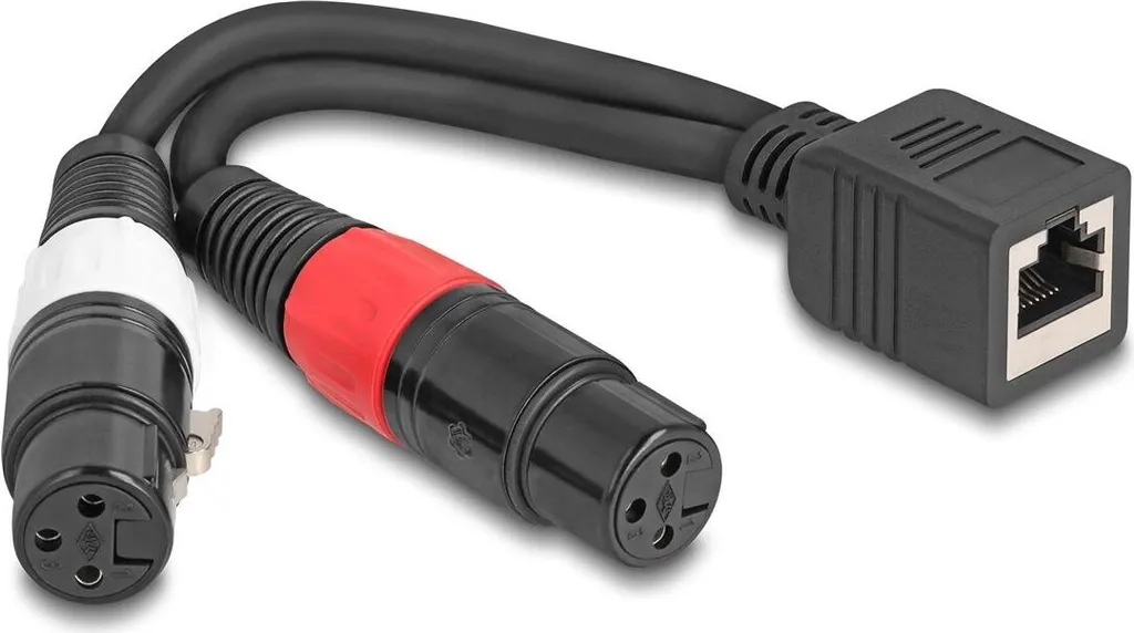 Adaptateur RJ45 vers 2x XLR Femelle Noir 20cm avec Blindage de Haute Qualité