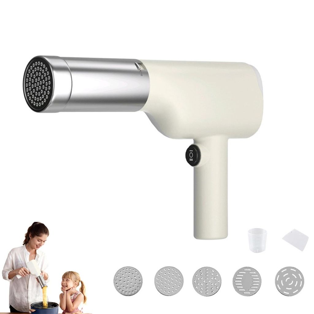 Elektrische Nudelmaschine,Nudelmaschine Elektrische Handheld,40W Multifunktionale Nudelmaschine mit 5 Pressformen, für Familie,Reisen,Picknick