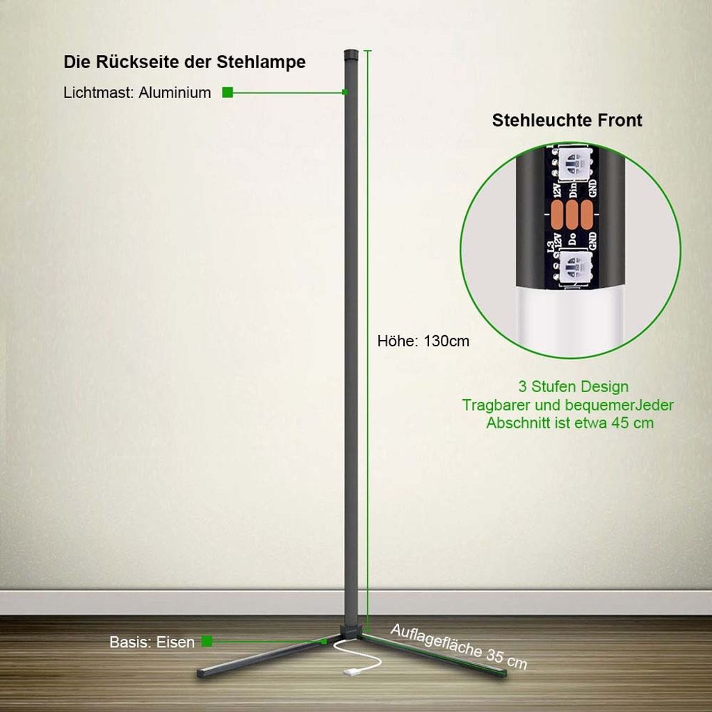 LED Stehlampe Stehleuchte RGB Dimmbar Atmosphäre Lampe Produktbild 10