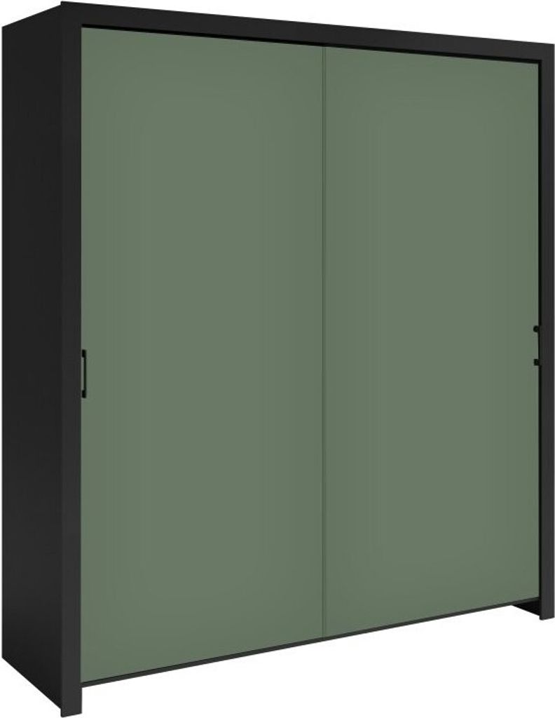 Schwebetürenschrank Frama 185X206X60 Cm 2 Türiger Kleiderschrank Schrank (Schwarz/Grün)