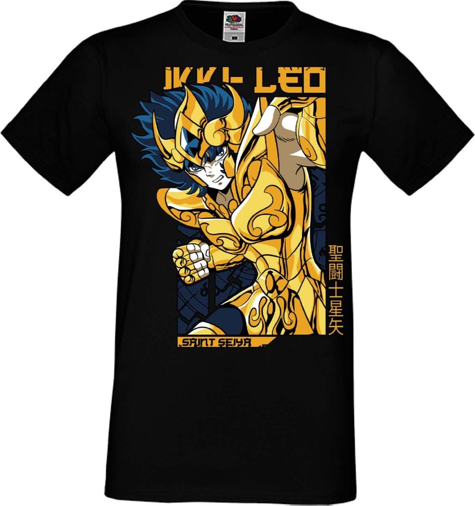 Herren T-Shirt Manga Anime Saint Anime Seiya Leo Aiolia 01 Leo, Man 5XL / Schwarz