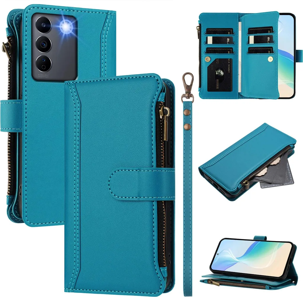 Cover Vivo V27E / S16E Wallet Case Professionale | Blu Lago con Zip