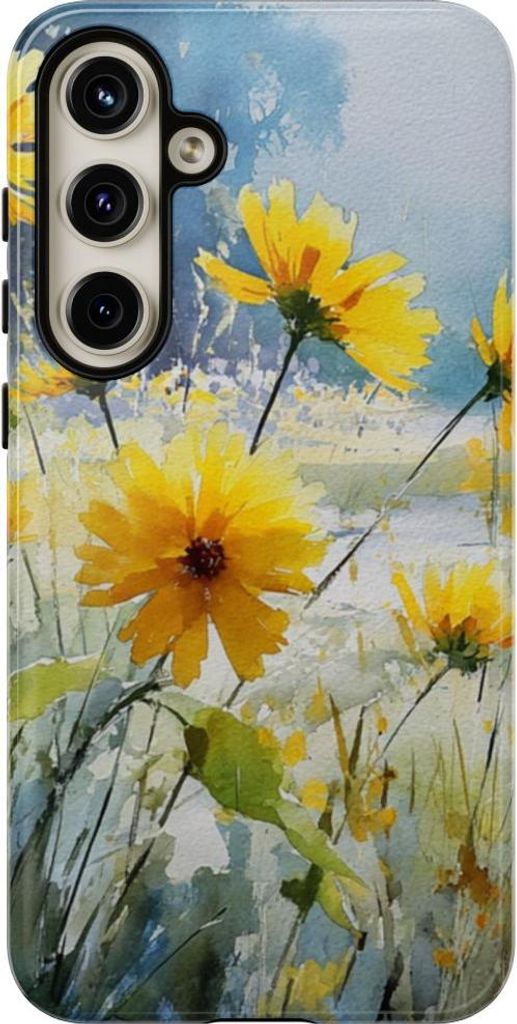 Strahlende Sonnenblumen auf pastellfarbener Landschaft – Hülle Kompatibel mit Samsung Galaxy S24 Plus
