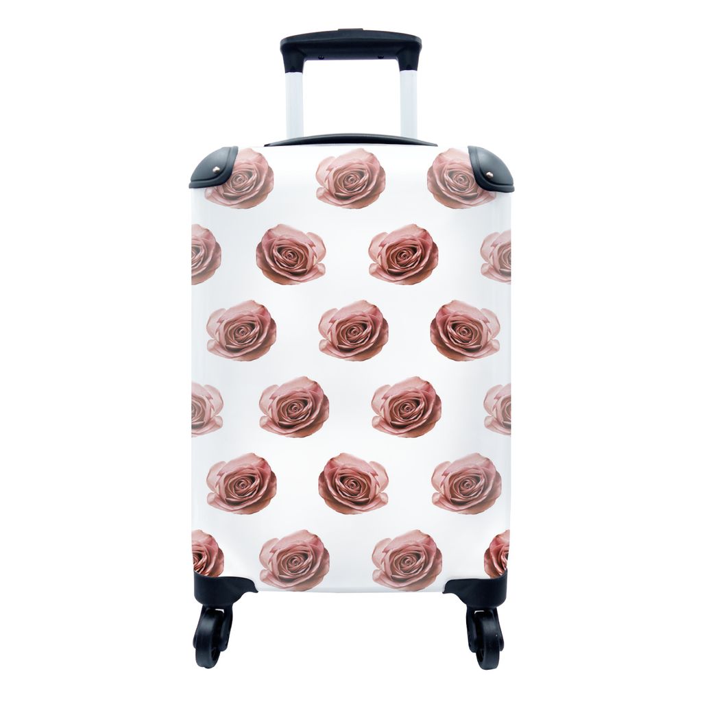 MuchoWow Koffer Handgepäck Trolley Rollkoffer Kleine Reisekoffer mit 4 Rollen - Rosen - Pastell - Muster - Cabin Size < 55x40x23 cm & 55x40x20 c...