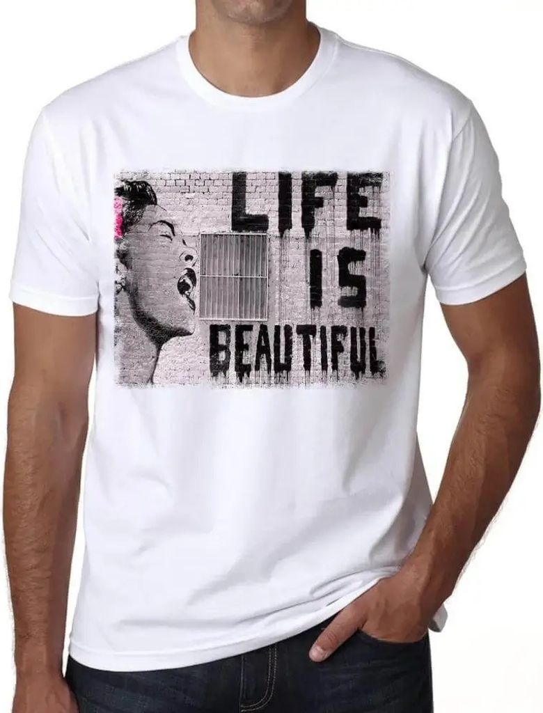 Herren Grafik T-Shirt Das Leben ist schön – Life Is Beautiful – Öko-Verantwortlich Vintage Jahrgang Kurzarm Lustige Druck Geburtstag Geschenk...