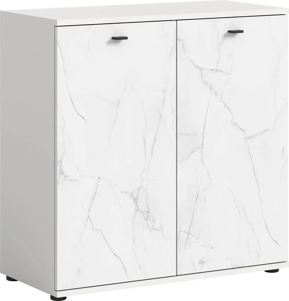 Buffet de rangement Stone marbre blanc 2 portes idéal petite cuisine
