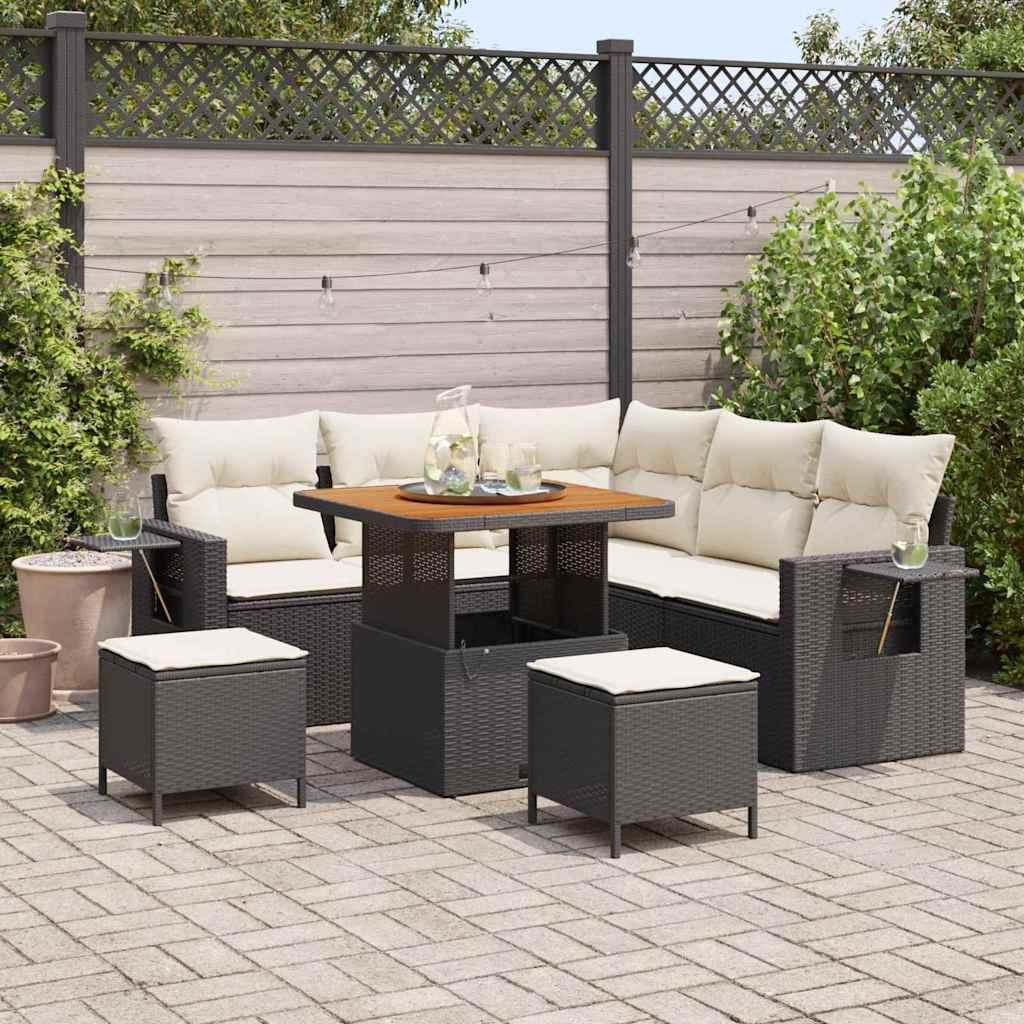 "im Angebot" Gartensofa-Set - Terrassen-Sofa - mit Kissen 9 pcs Schwarz und Creme Poly-Rattan - Gartensofas CC13410