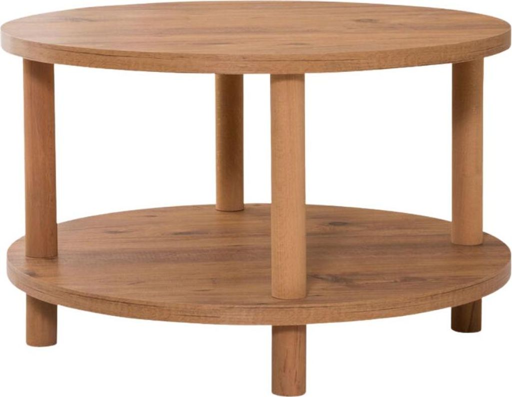 Runder Couchtisch mit 2 Ebenen in Atlantik-Kiefer-Nachbildung D70 cm - ROBY