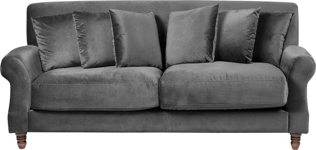 BELIANI 2-Sitzer Sofa Grau Samtbezug mit Mehreren Kissen Holzbeine Dicke Sitzkissen Freistellbar Modern Retro Design Wohnzimmer Polstersofa