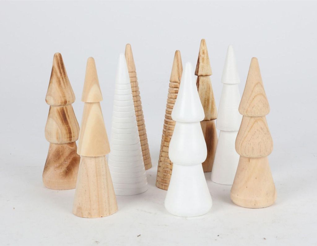 WH Dekobaum aus Holz D=4,8xH=15cm im 18er Set | Holzdeko Baum Figur | Weihnachtsdeko und Winterdeko für Tisch, Regal, Fensterbank oder Büro