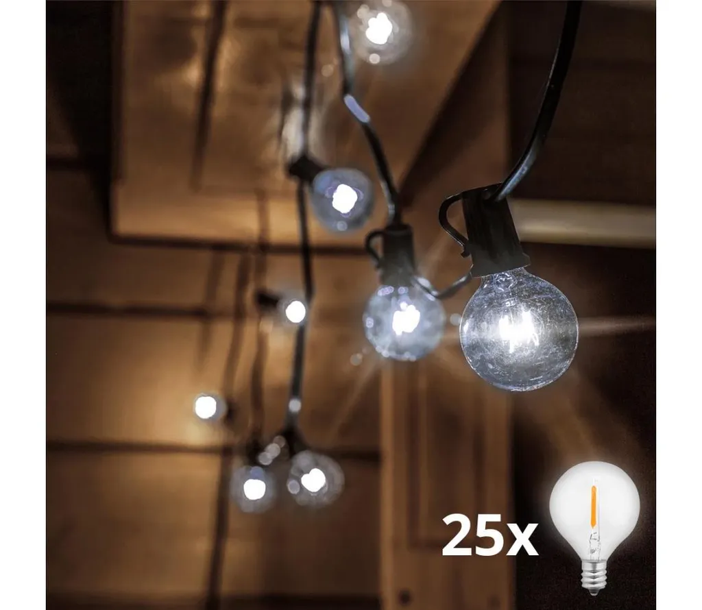 Guirlande guinguette extérieure 20m blanc froid 25 LED IP44 Brilagi
