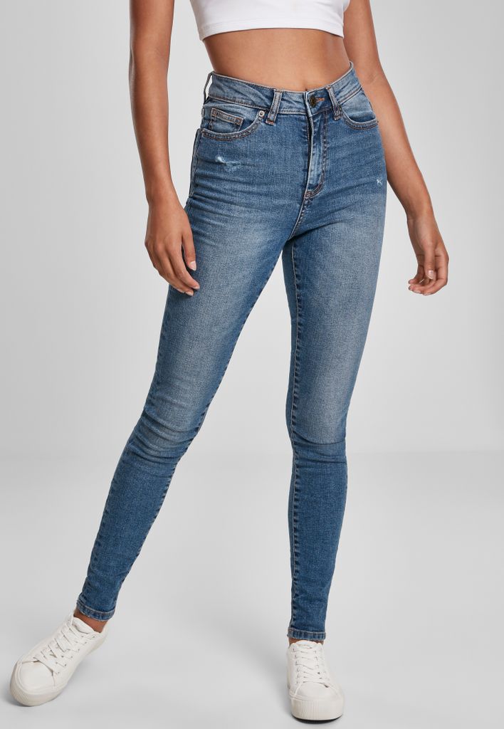 Urban Classics Femme Jeans Ladies High Waist Skinny Jeans-Hose Pantalon Tinted Midblue Washed, 29/30