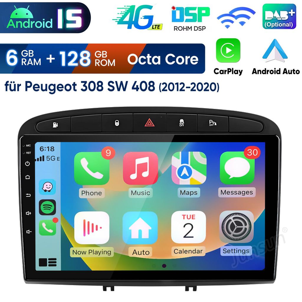 Autoradio 9 pouces compatible Carplay et Android 15, pour Image du produit 