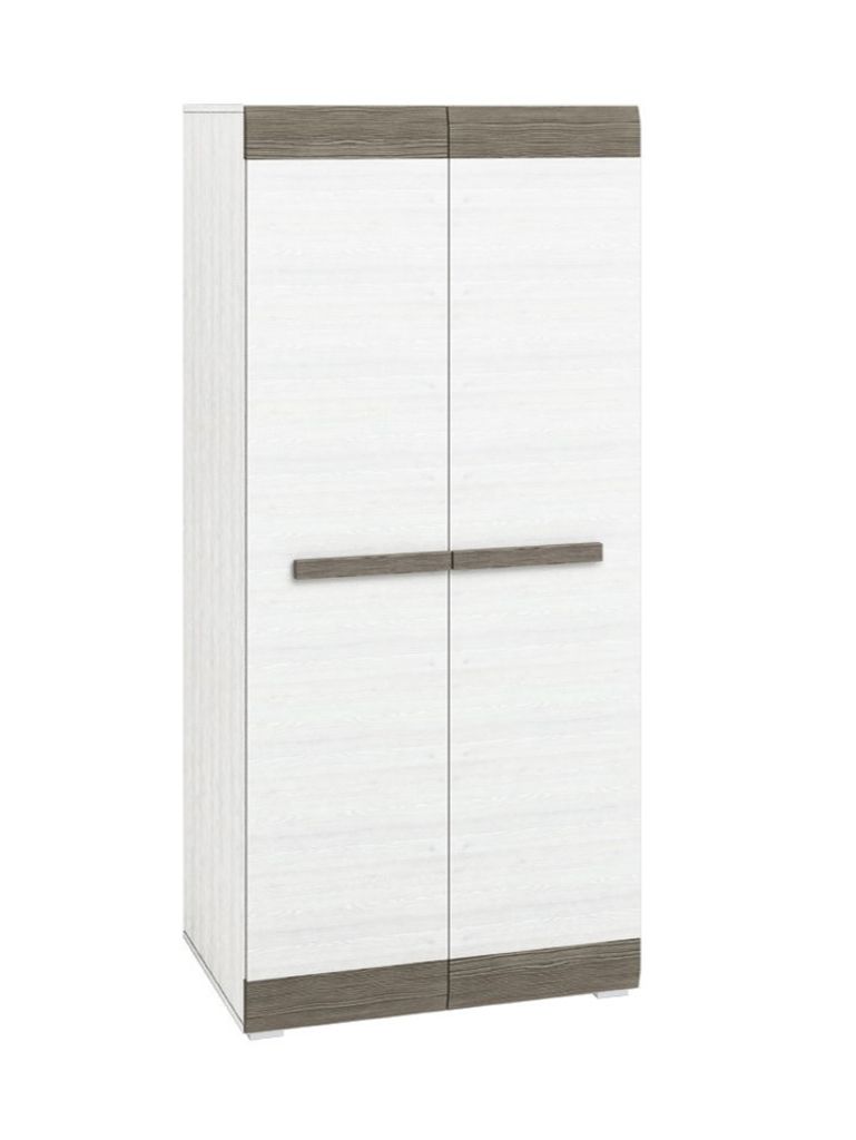 Kleiderschrank ILKO – Breite 92 cm, Kieferweiß / Neugrau