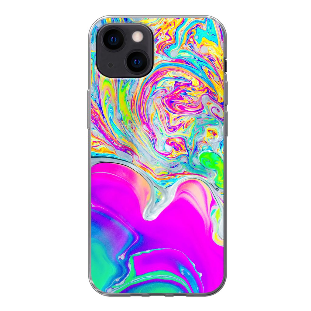 MuchoWow Handyhülle Schutzhülle Hülle für iPhone 13 mini Kunst - Farben - Psychedelisch Silikon Softcase Handy Hülle - Softcase