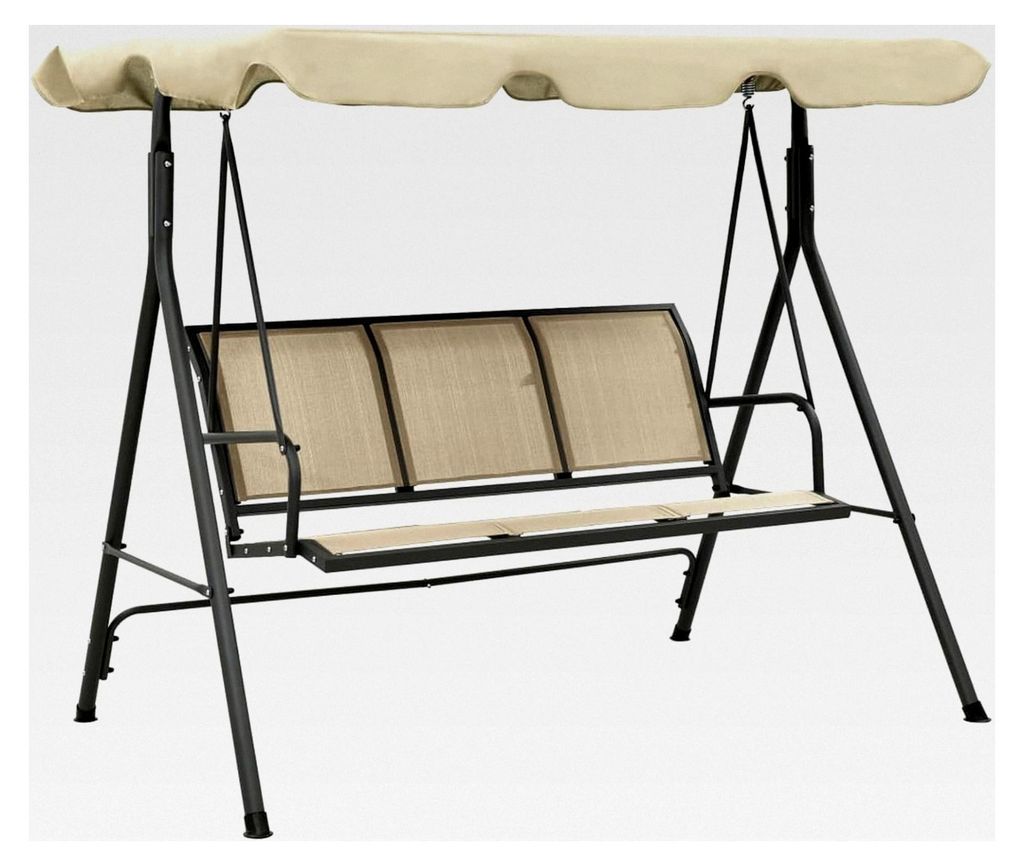 Hollywoodschaukel mit Dach in Anthrazitgrau/Sandfarben 170x118x153 cm