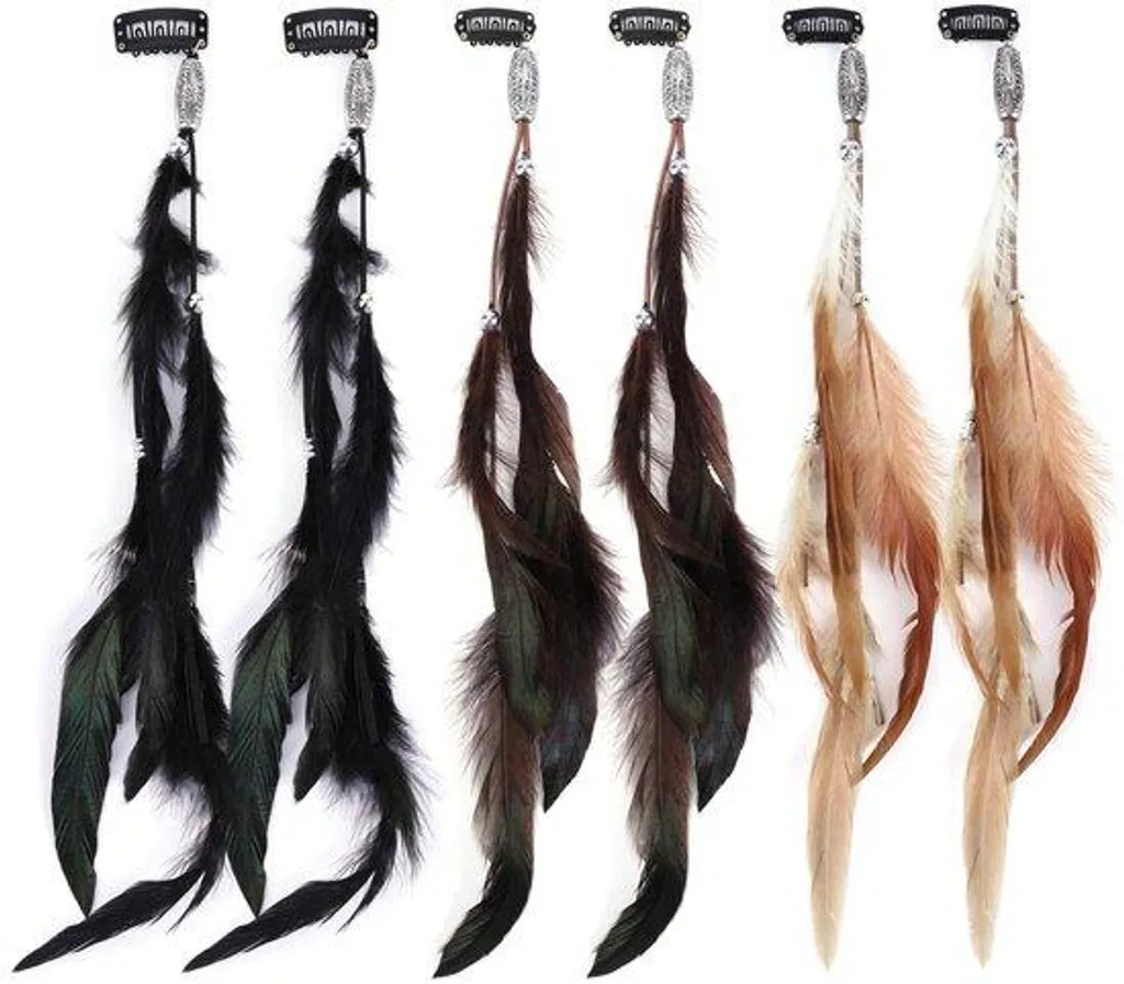 Accessoires cheveux à plumes style boho pour cosplay et Halloween - 6 pcs